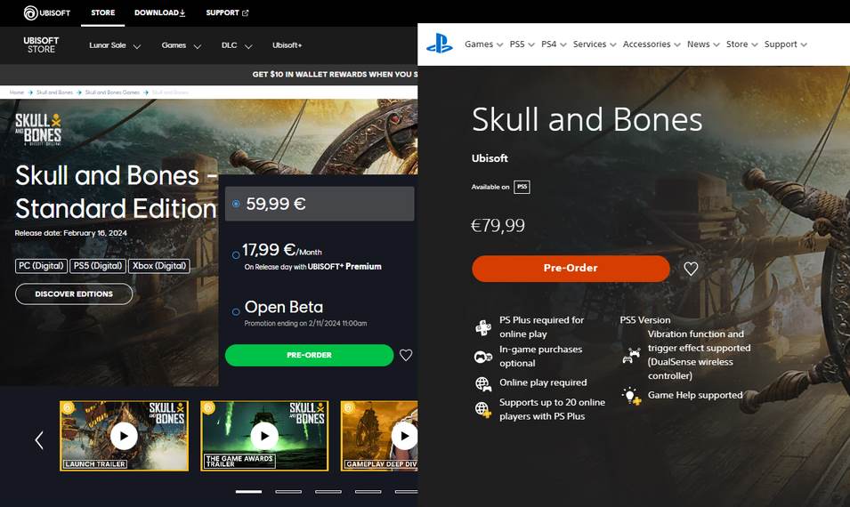Skull & Bones prezzo in Europa: PC vs PS5