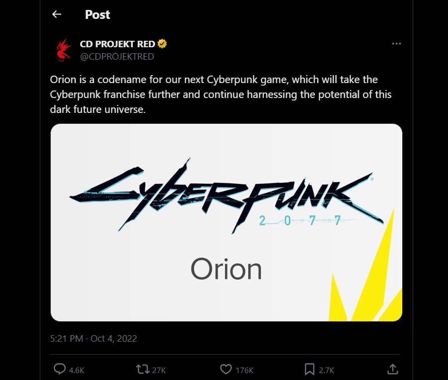 CD Projekt Red annuncia Project Orion, sequel di Cyberpunk 2077